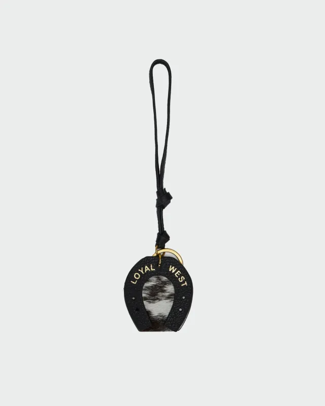 Loyal West Horse Shoe Bag Charm In Black & White Cowhide sold by Myra Bag