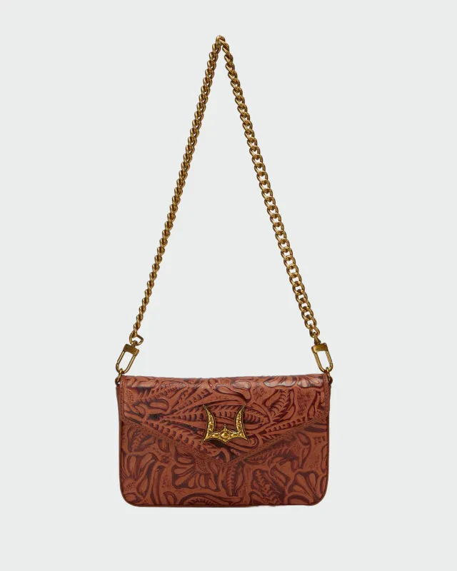Loyal West On The Go Mini Chain Bag In Hand Finished Embossed Leather - Brown sold by Myra Bag