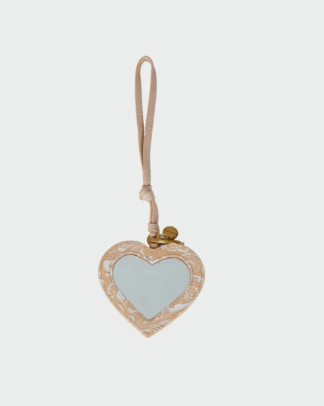 Loyal West Heart Shape Bag Charm In Hand Finished Embossed Leather - White sold by Myra Bag