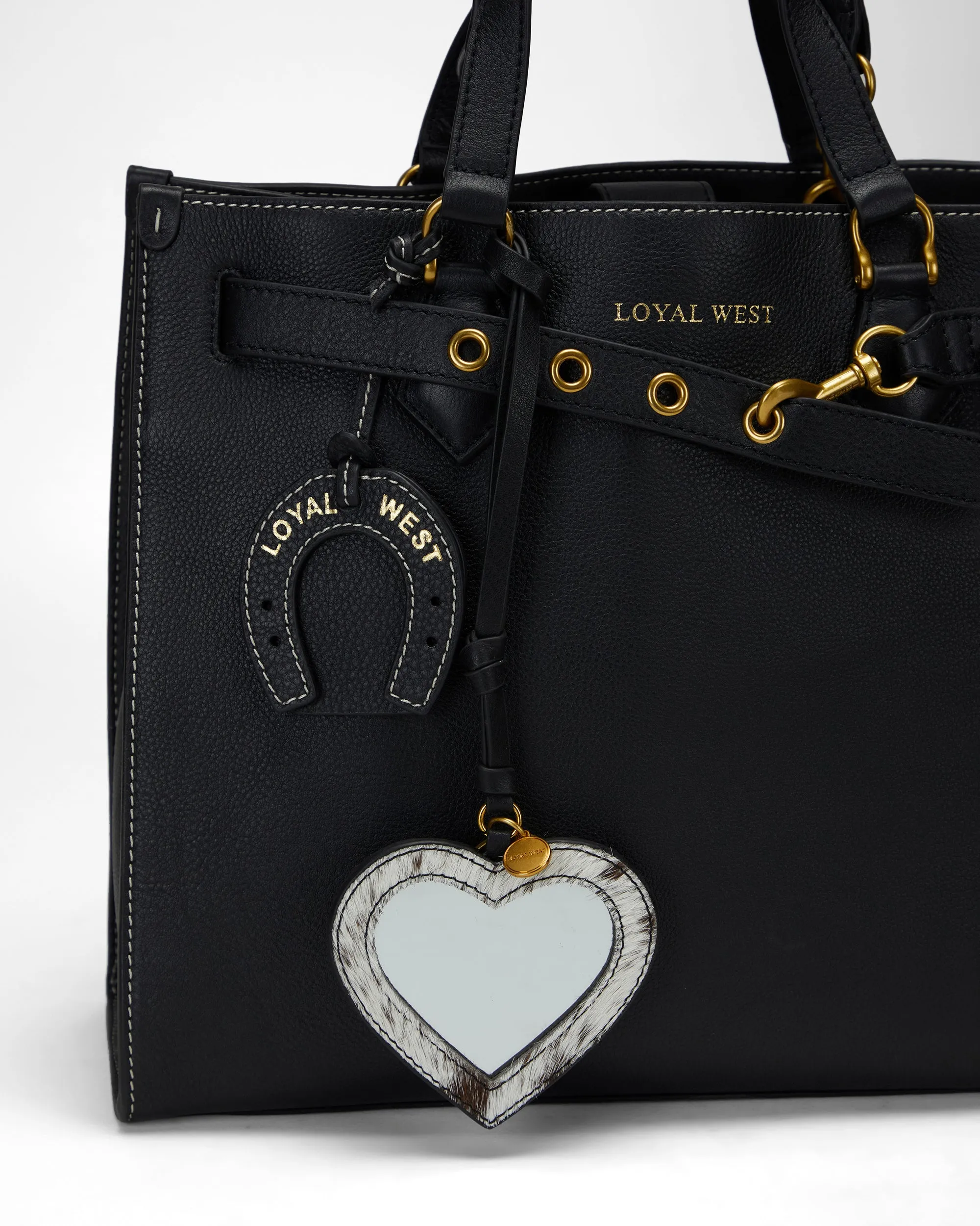 Loyal West Heart Shape Bag Charm In Black & White Cowhide sold by Myra Bag product image thumbnail 3