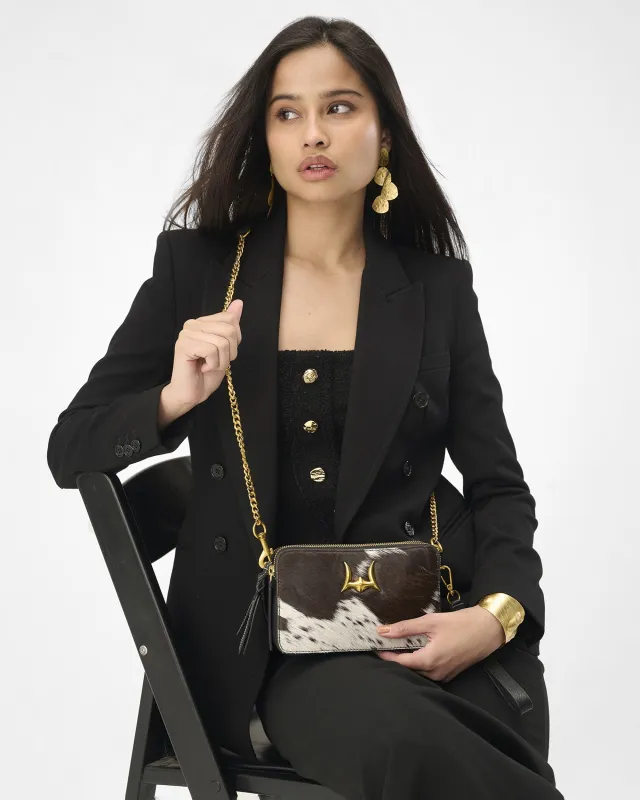 Loyal West Shell Mini Purse In Black & White Cowhide sold by Myra Bag