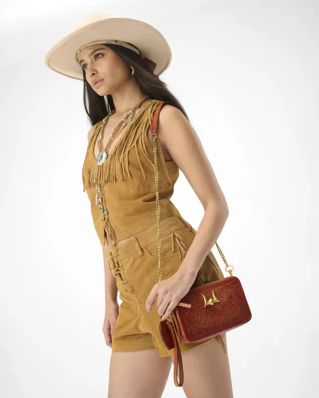 Loyal West Shell Mini Purse In Handtooled Leather sold by Myra Bag