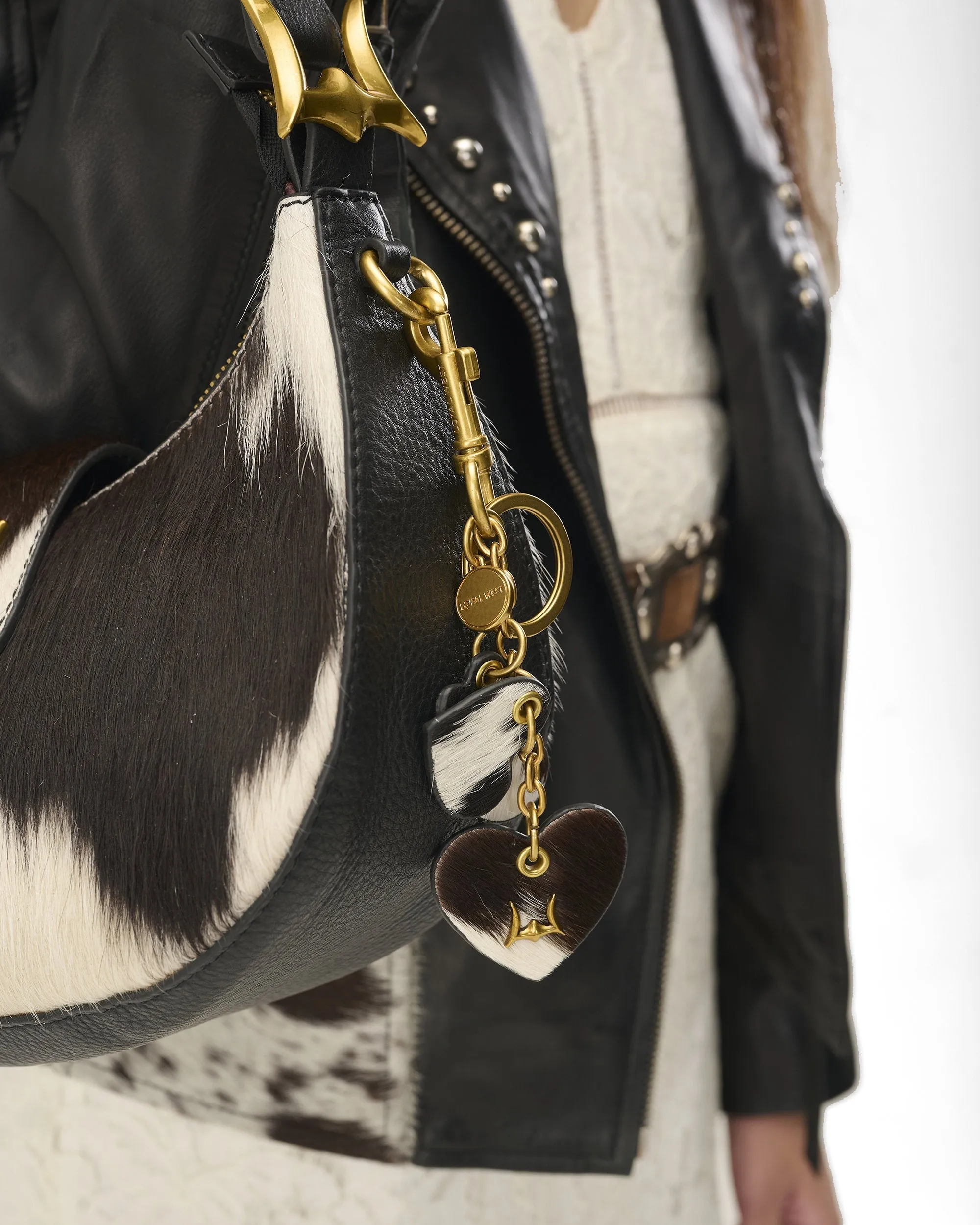 Loyal West Heart Shape Keychain In Black & White Cowhide Leather sold by Myra Bag product image thumbnail 2
