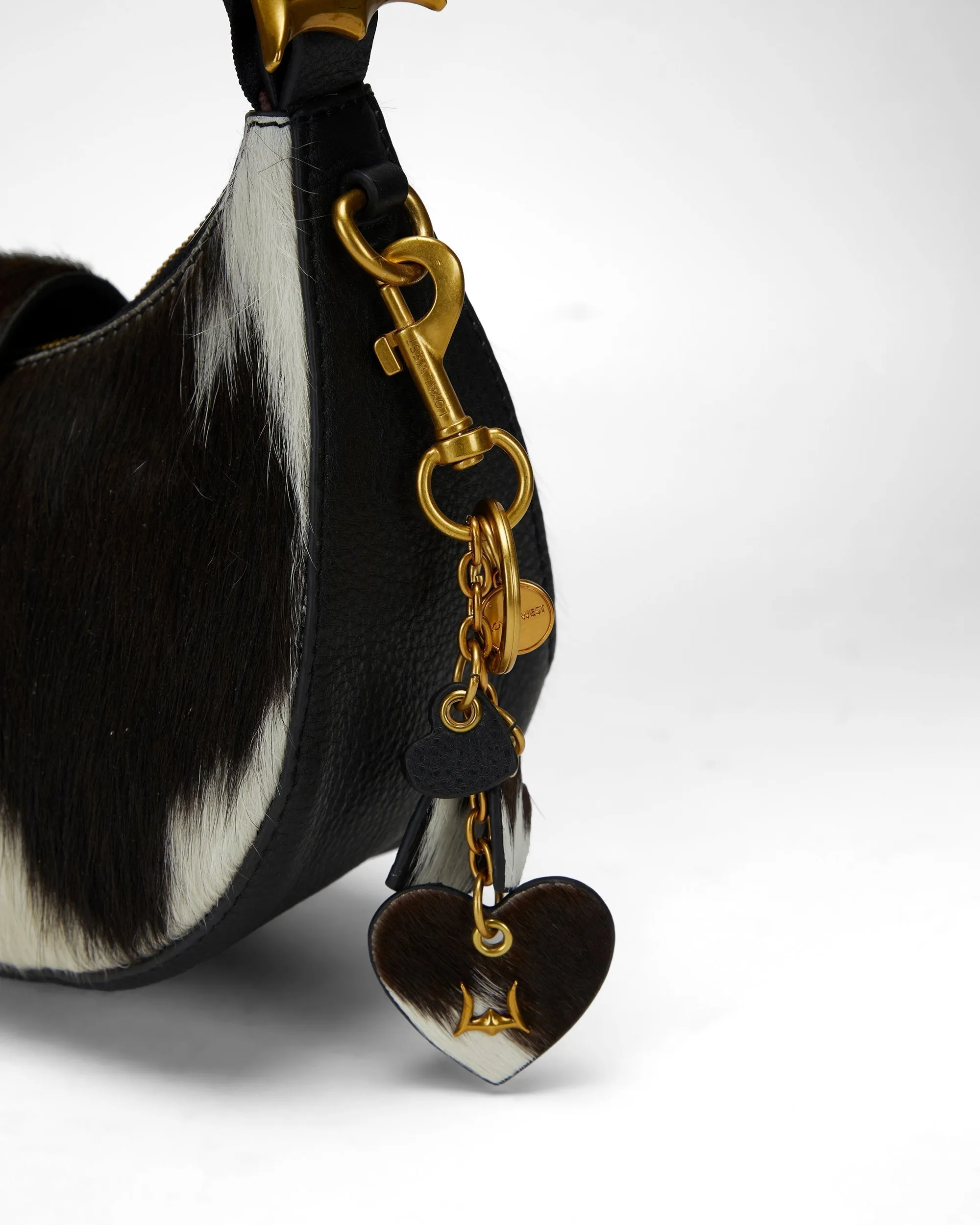 Loyal West Heart Shape Keychain In Black & White Cowhide Leather sold by Myra Bag product image thumbnail 5