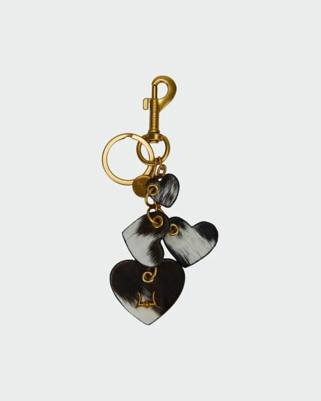 Loyal West Heart Shape Keychain In Black & White Cowhide Leather sold by Myra Bag