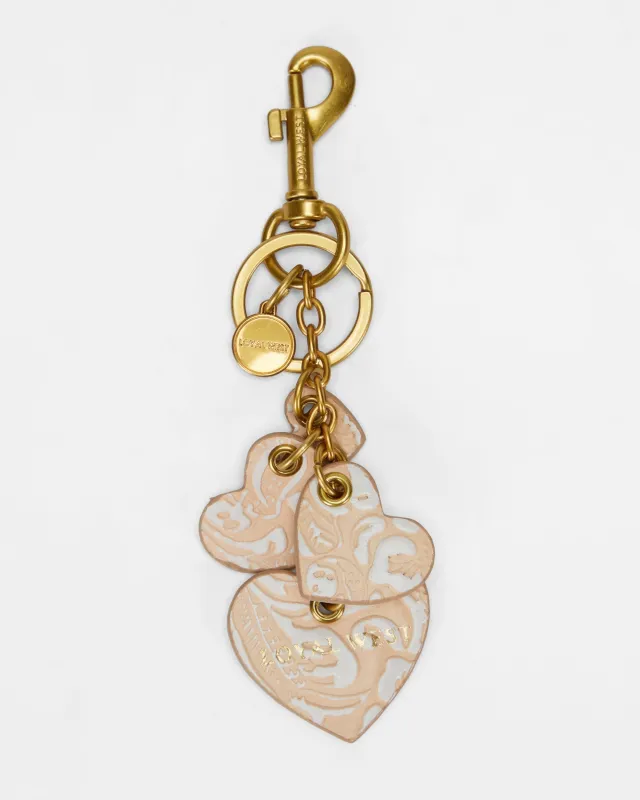 Loyal West Heart Shape Keychain In Hand Finished Embossed Leather - White sold by Myra Bag