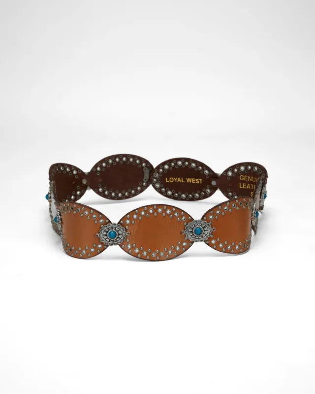 Loyal West Alta Buena Leather Belt In Calfskin-Brown sold by Myra Bag