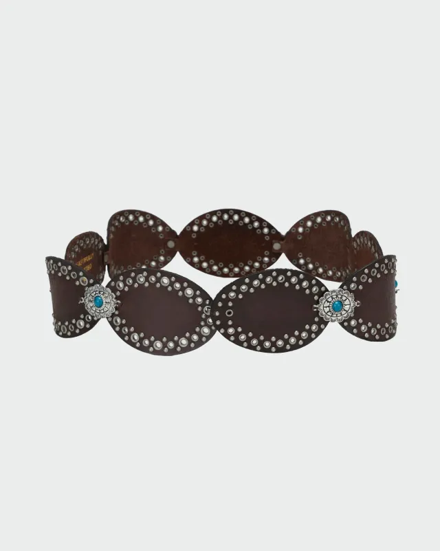 Loyal West Alta Buena Leather Belt In Calfskin-Dark Brown sold by Myra Bag