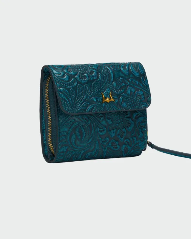 Loyal West Sophia Card Holder In Hand Finished Embossed Leather -  Turquoise sold by Myra Bag