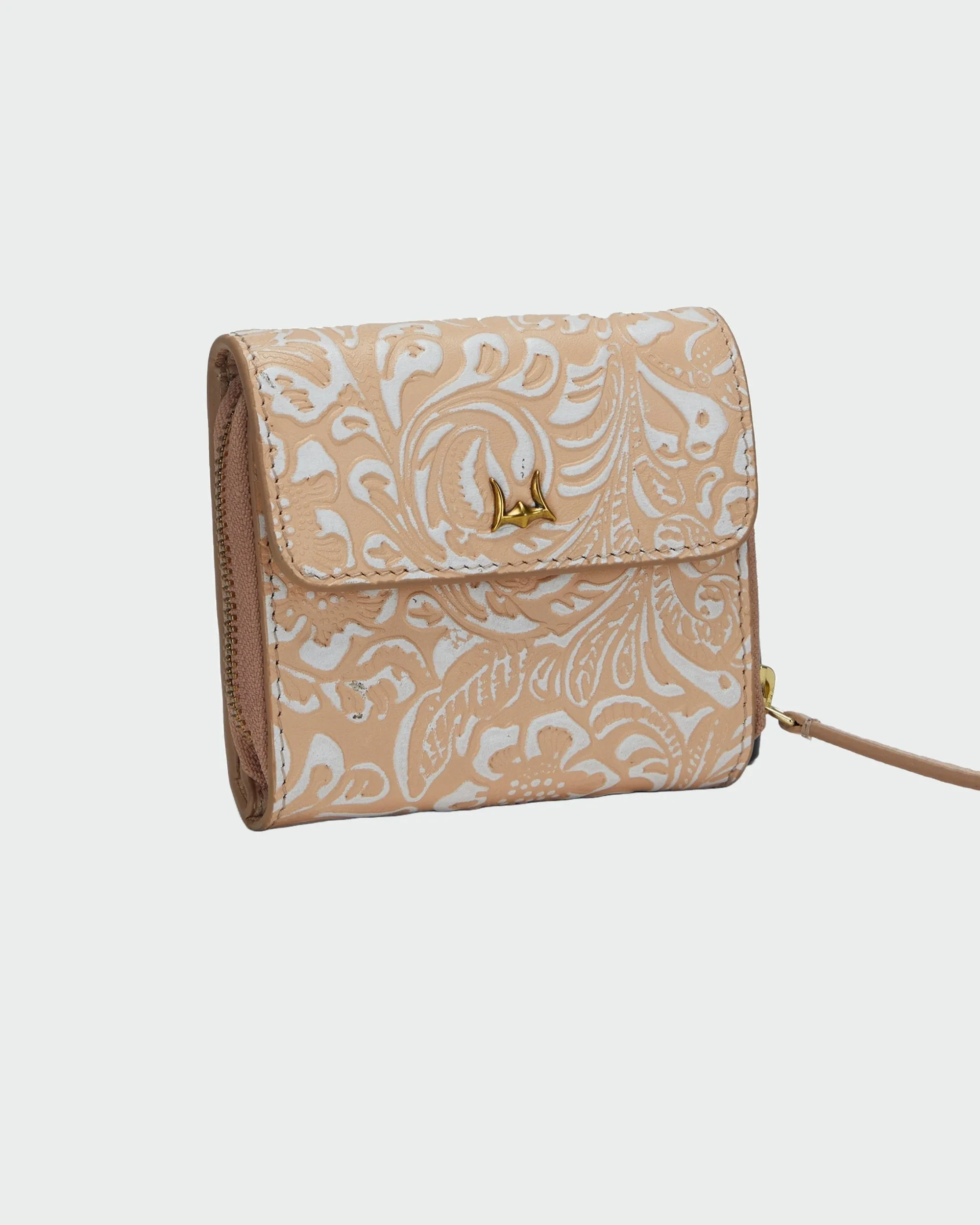 Loyal West Sophia Card Holder In Hand Finished Embossed Leather - White sold by Myra Bag
