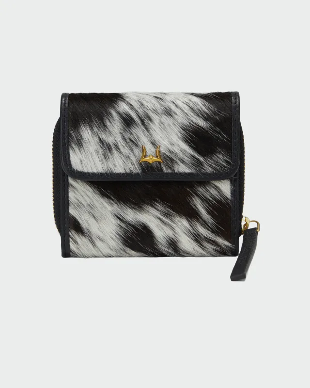 Loyal West Sophia Card Holder In Black & White Cowhide sold by Myra Bag