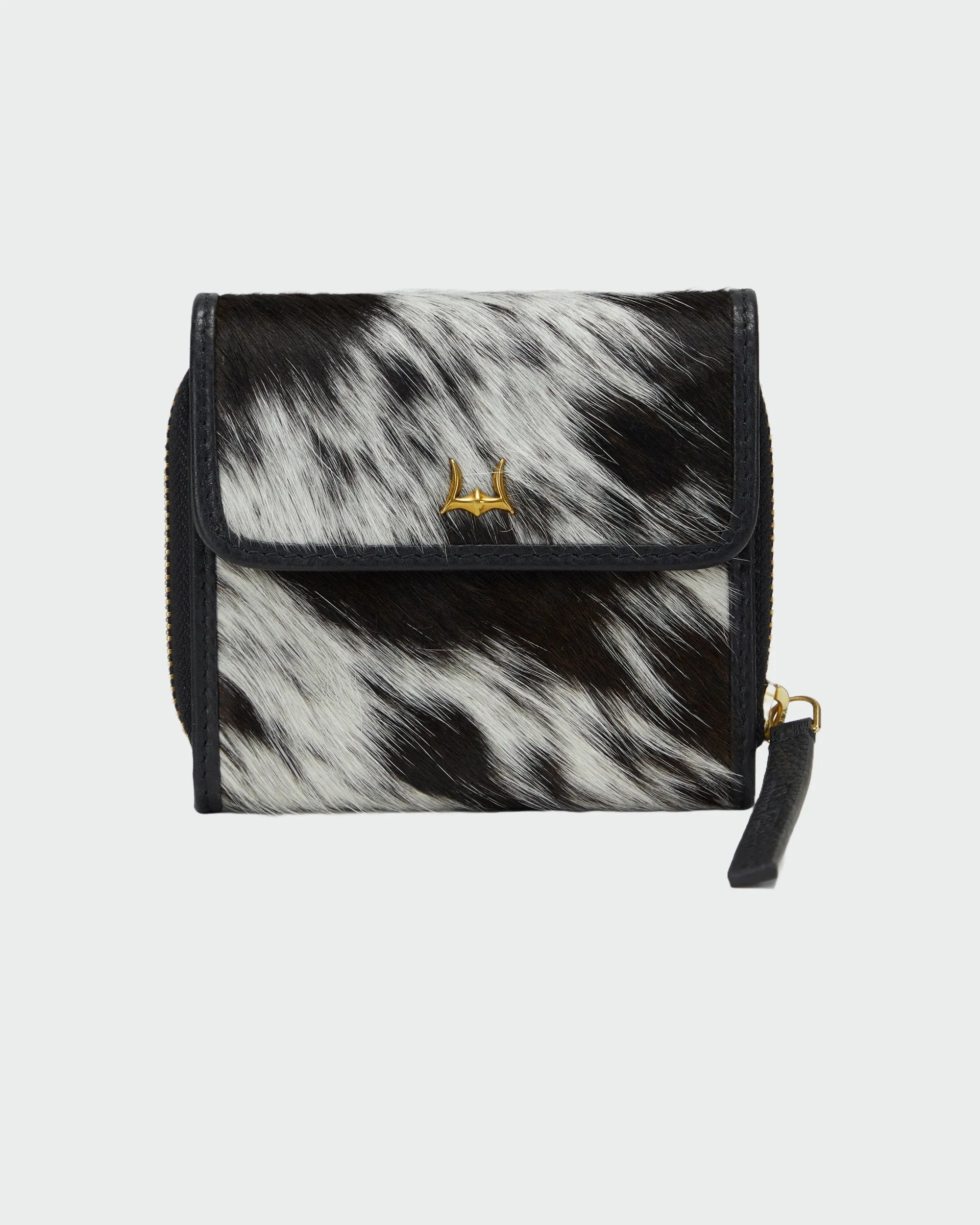 Loyal West Sophia Card Holder In Black & White Cowhide sold by Myra Bag