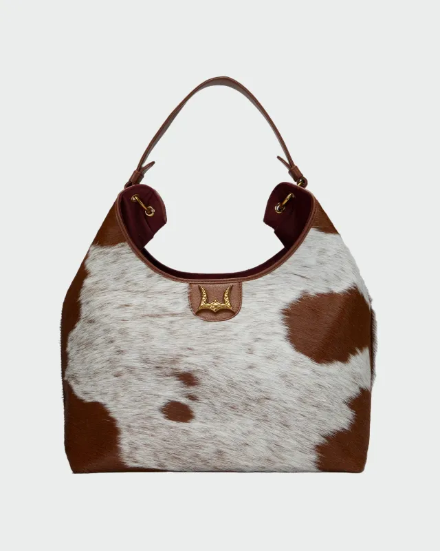 Loyal West Large Purse - In Brown & White Cowhide & Calfskin sold by Myra Bag