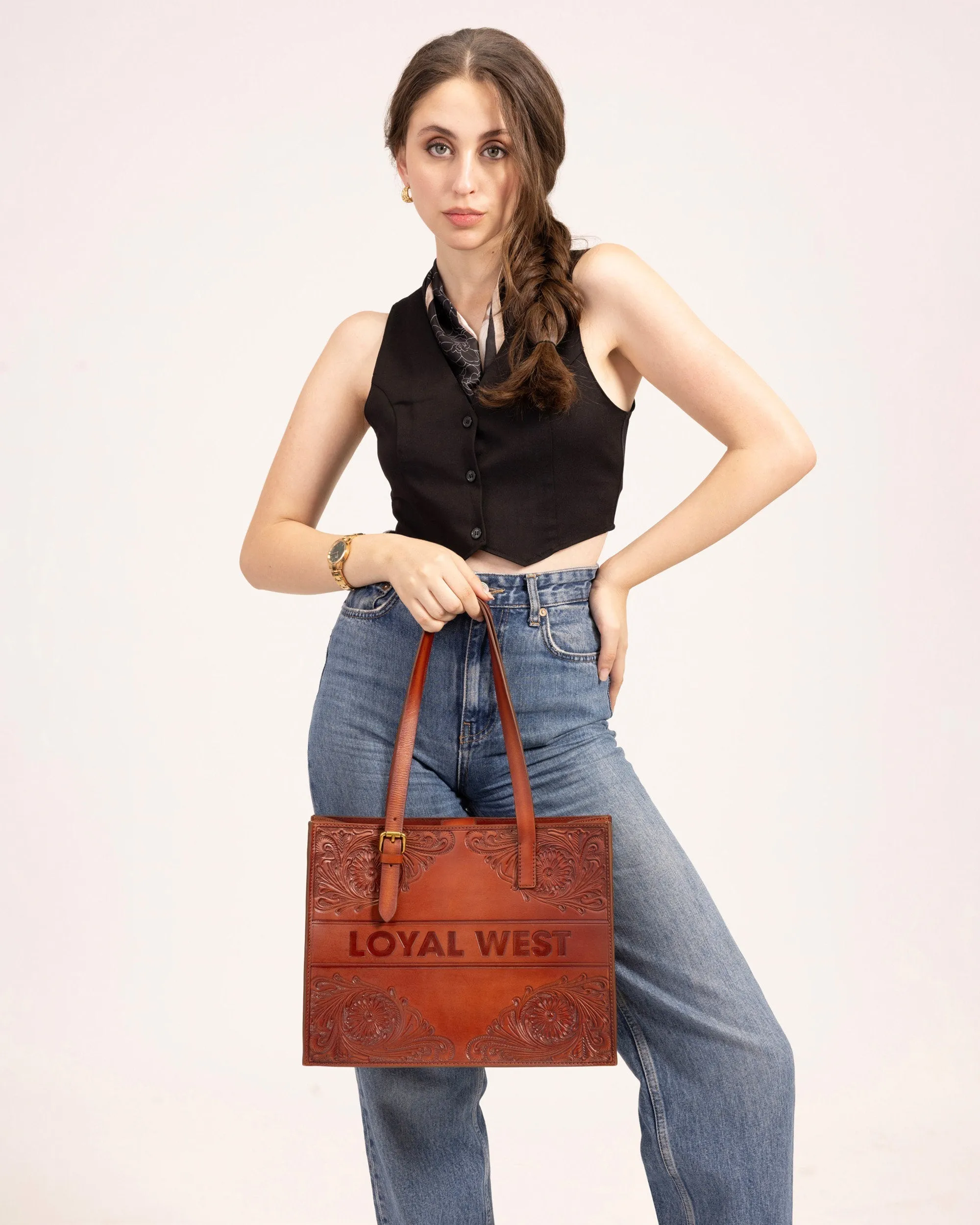 Loyal West Mivva Handtooled Medium Bag - Soft Walnut Leather sold by Myra Bag product image thumbnail 2