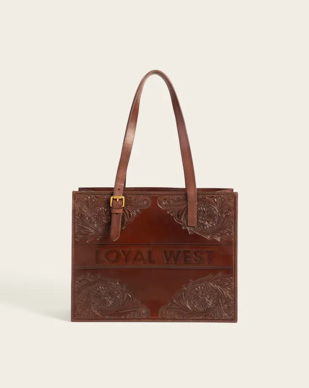 Loyal West Mivva Handtooled Medium Bag - Brunette Leather sold by Myra Bag