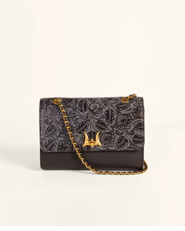 Loyal West Savi Small Embossed & Grained Leather Bag - Charcoal sold by Myra Bag