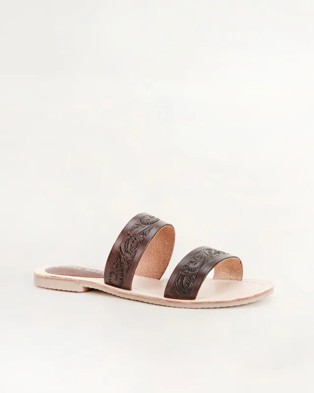 Loyal West Mesa Wanderer Sandals - Black Handtooled Leather made by Myra Bag