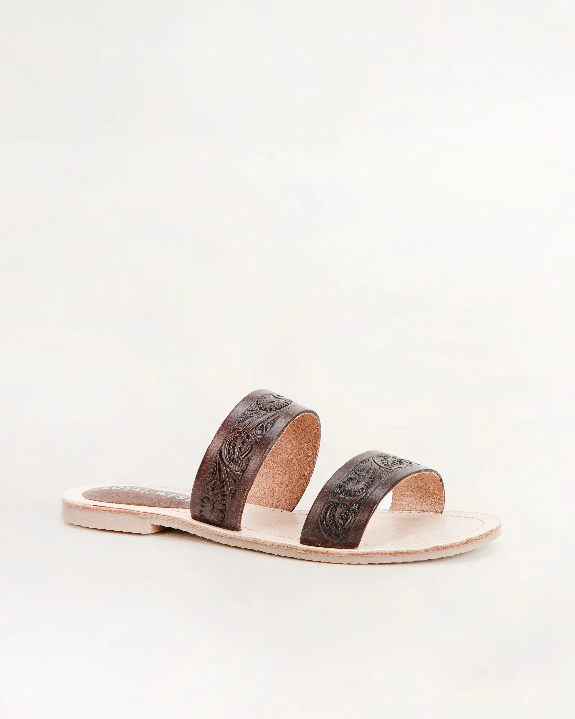 Loyal West Mesa Wanderer Sandals - Black Handtooled Leather sold by Myra Bag
