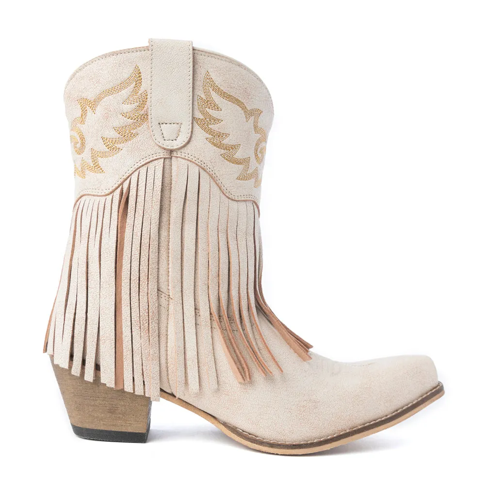 Desert Angel Fringe Booties in White sold by Myra Bag