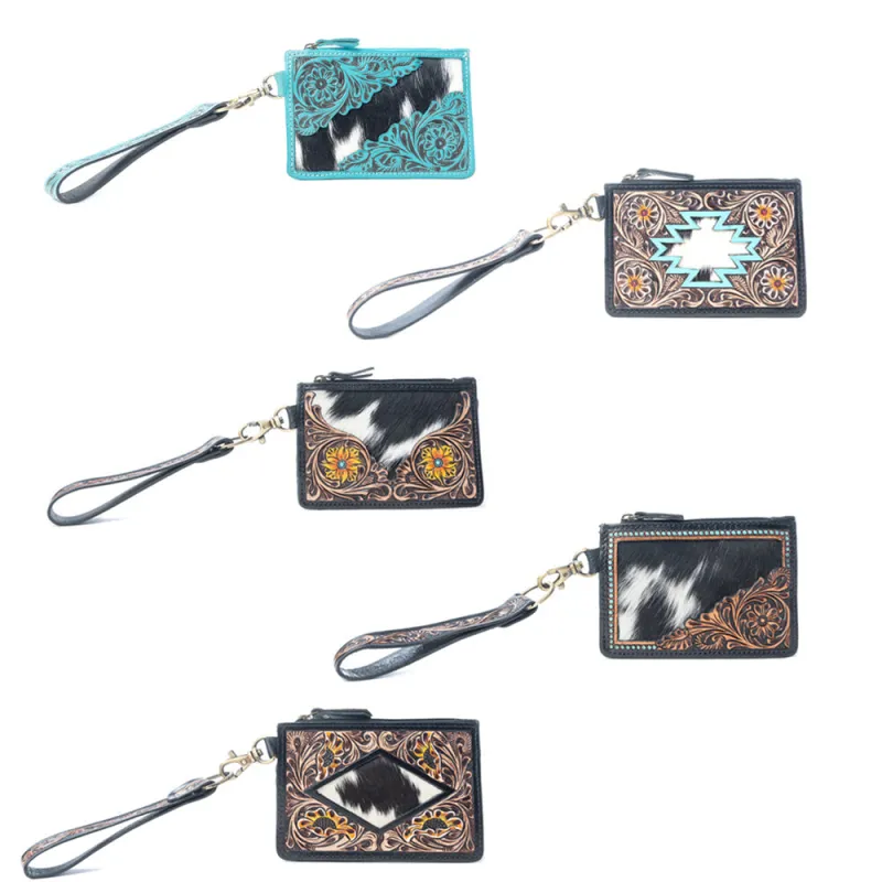 Wildflower Mesa Handtooled Hairon Leather Card Holder Variant Combo sold by Myra Bag