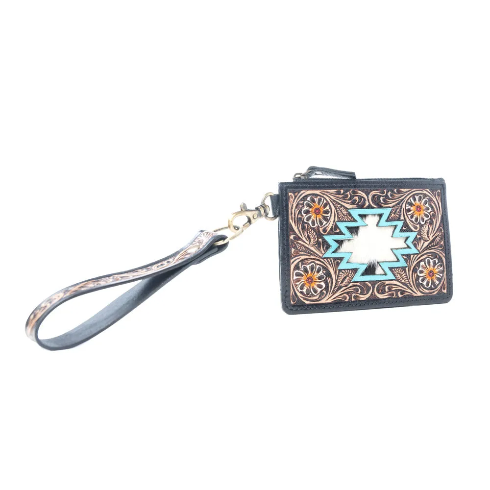 Navajo Sky Handtooled Hairon Leather Card Holder in Antique Brown sold by Myra Bag product image thumbnail 2