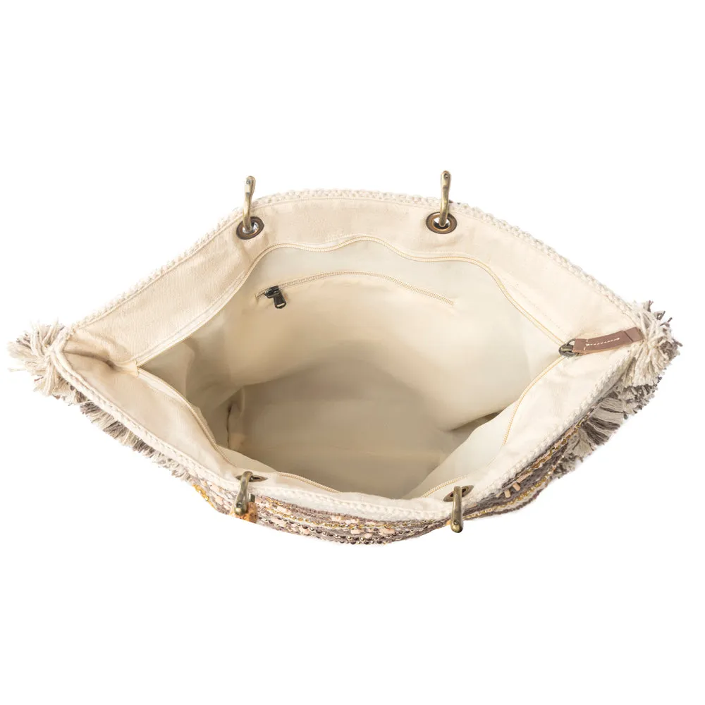 Harvest Dune Hand Embroidered Weekender Bag in Misty Taupe sold by Myra Bag product image thumbnail 4