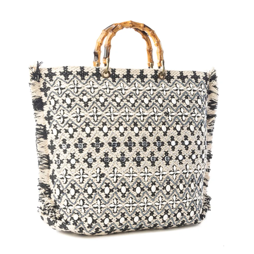 Starlit Loom Hand Embroidered Tote Bag in Twilight Sand sold by Myra Bag product image thumbnail 2