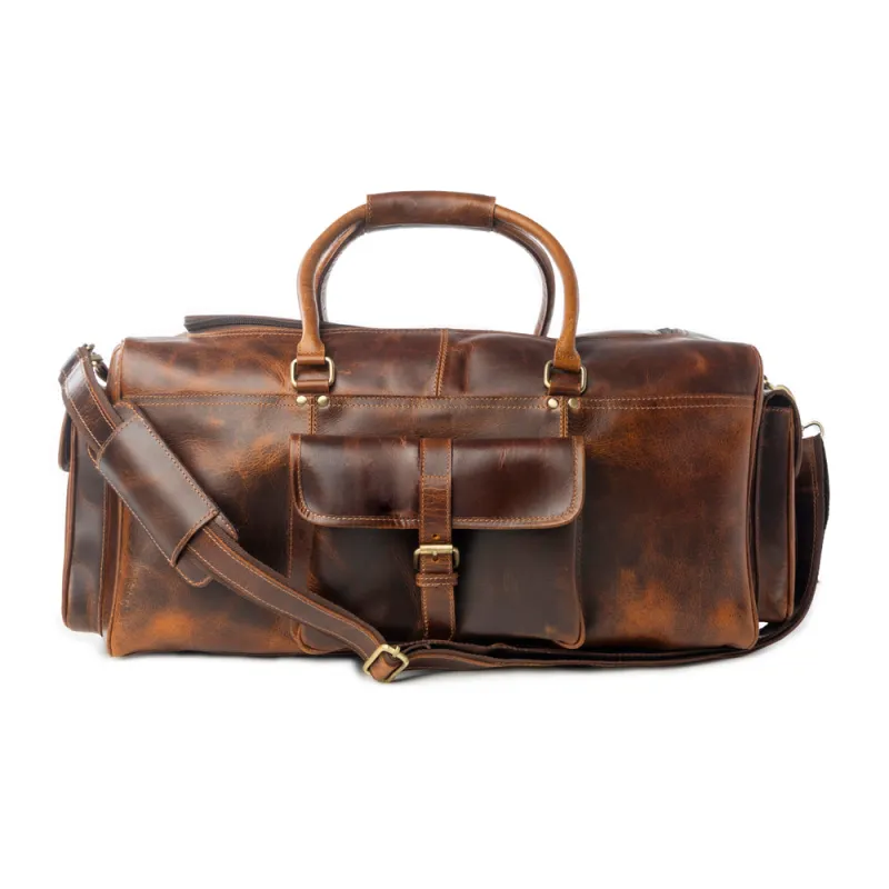 Dakota Voyager Leather Traveller Bag in Smoked Walnut sold by Myra Bag