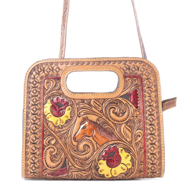 Spirit Bloom Handtooled Leather Bag in Aged Mahogany sold by Myra Bag