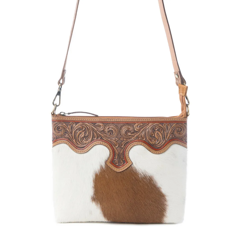 Sienna Grace Handtooled Hairon Leather Bag in Western Copper sold by Myra Bag