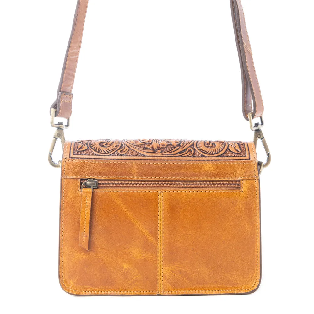 Bridle Blossom Handtooled Hairon Leather Bag in Amber Carve sold by Myra Bag product image thumbnail 3