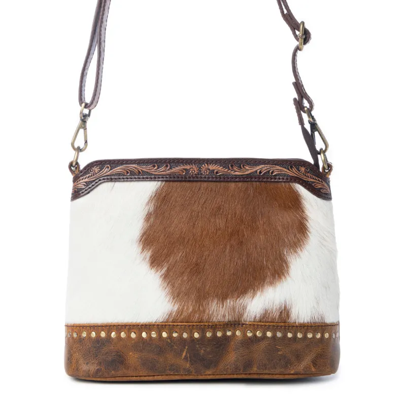 Prairie Forge Studded Hairon Leather Bag in Rodeo Brown sold by Myra Bag