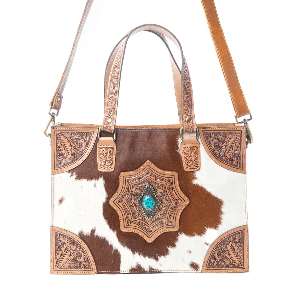 Desert Jewel Handtooled Hairon Leather Concealed Carry Bag in Timber Brown sold by Myra Bag
