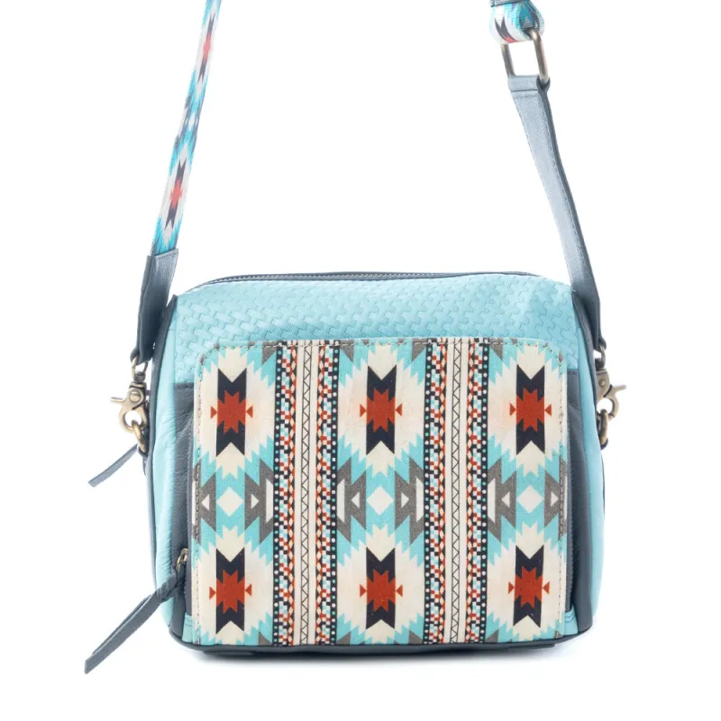 Pueblo Charm Aztec Crossbody Bag in Frontier Blue sold by Myra Bag