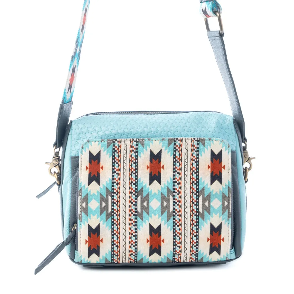 Pueblo Charm Aztec Crossbody Bag in Frontier Blue sold by Myra Bag