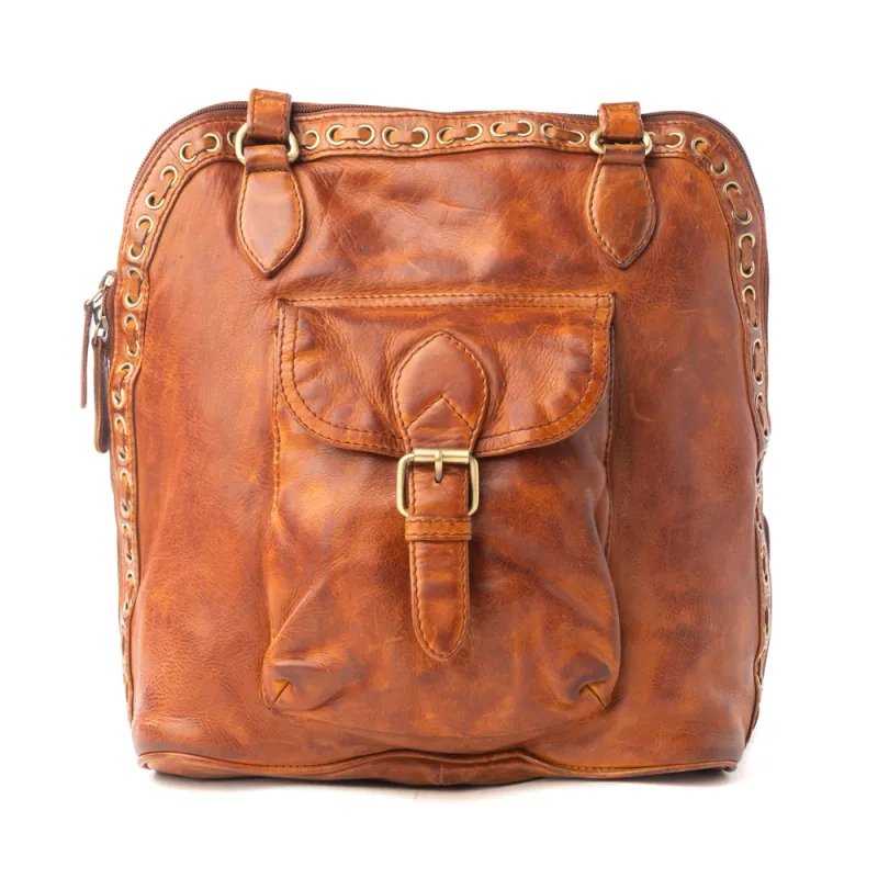 Hearthfire Buckled Genuine Leather Bag in Cognac Brown sold by Myra Bag