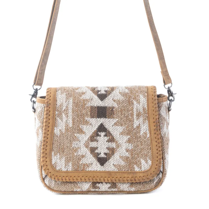 Rising Falcon Woven Shoulder Bag in Prairie Sand sold by Myra Bag