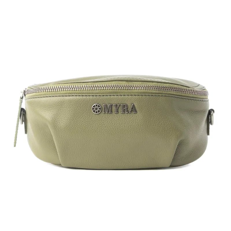 Juniper Sage Leather Fanny Pack in Olive Trail sold by Myra Bag