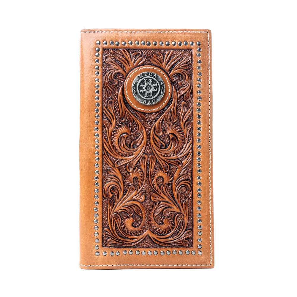 Sheriff’s Crest Handtooled Leather Wallet for Men in Bronco Brown sold by Myra Bag