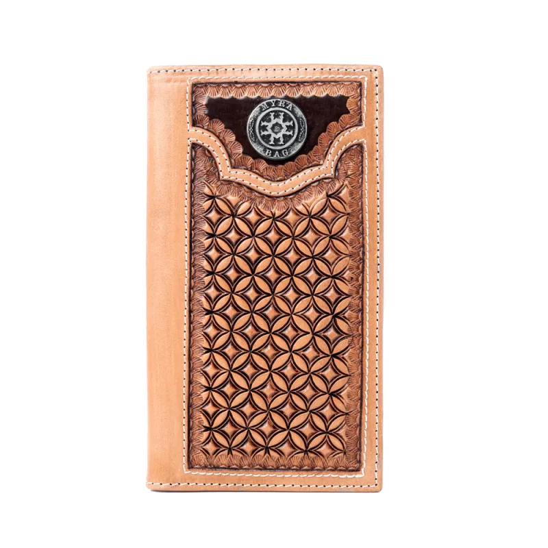 Starweave Dusk Handtooled Leather Wallet for Men in Aged Sienna sold by Myra Bag
