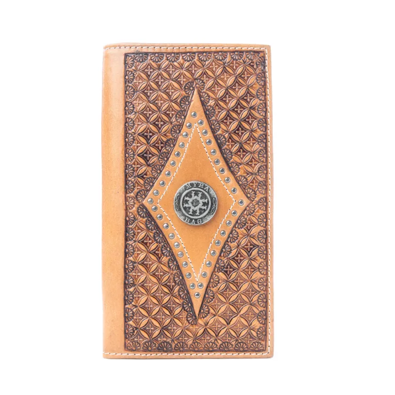Nomad's Emblem Handtooled Leather Wallet for Men in Walnut Emboss sold by Myra Bag
