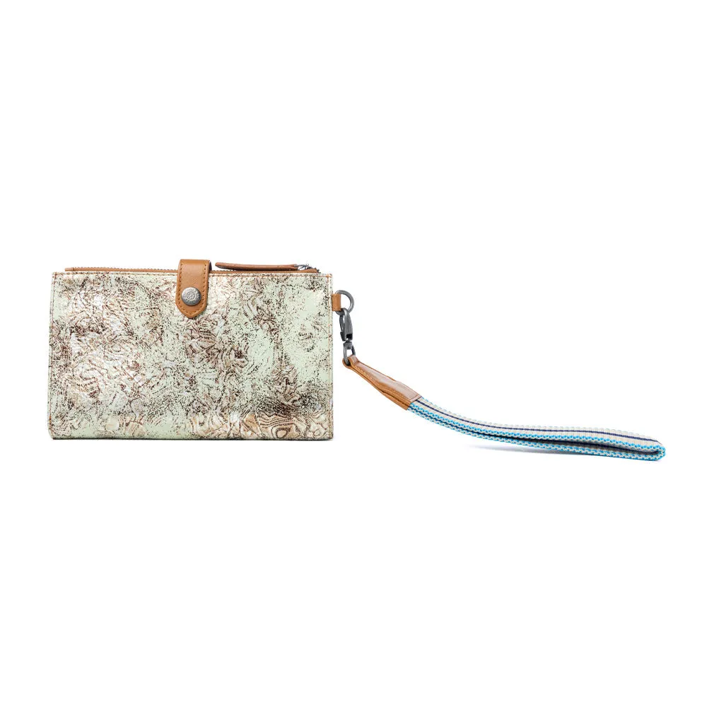 Aurora Sage Leather Wallet in Glimmer Snake Print sold by Myra Bag