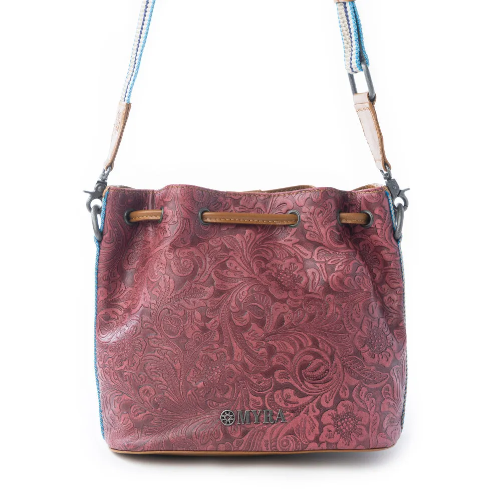 Emberlace Embossed Leather Bucket Bag in Berry Rouge sold by Myra Bag product image thumbnail 3