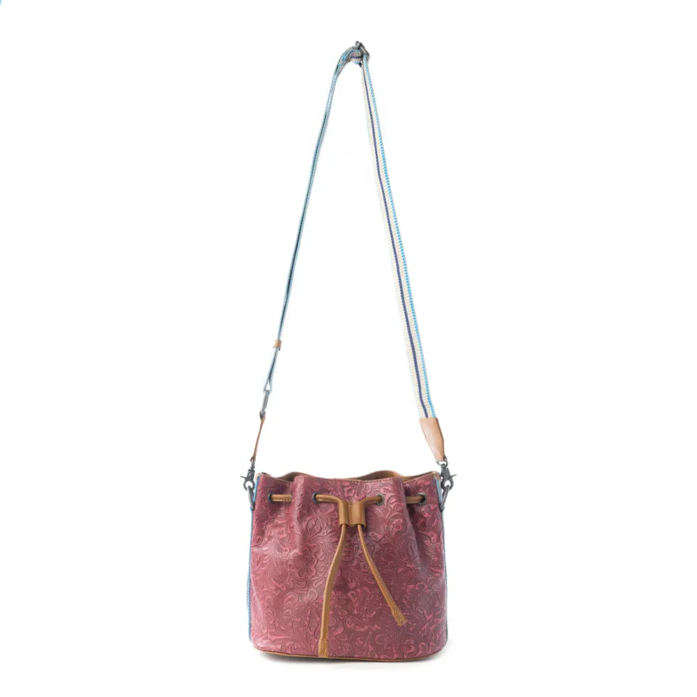 Emberlace Embossed Leather Bucket Bag in Berry Rouge sold by Myra Bag product image thumbnail 4