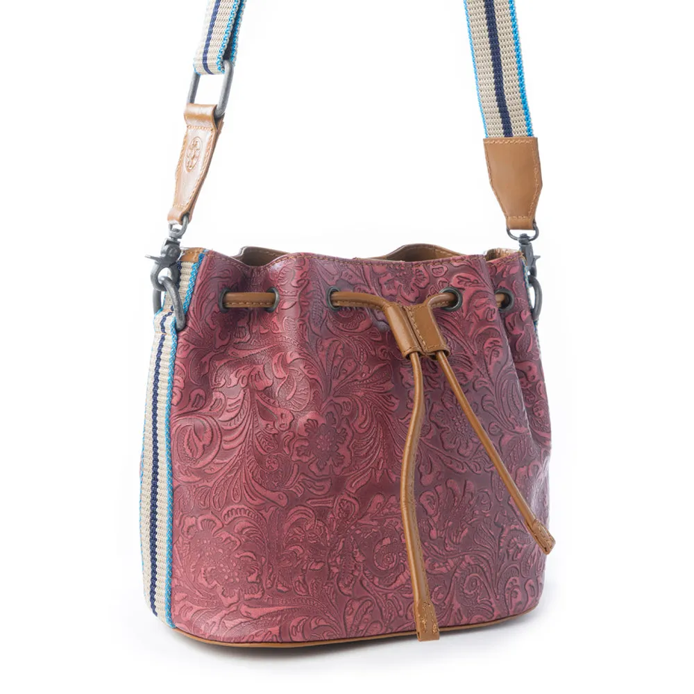Emberlace Embossed Leather Bucket Bag in Berry Rouge sold by Myra Bag product image thumbnail 2