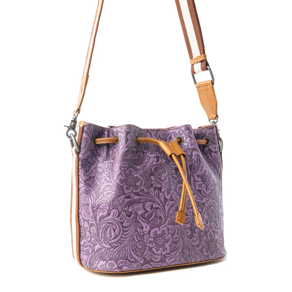 Amara Bloom Embossed Leather Bucket Bag in Mystic Lilac sold by Myra Bag product image thumbnail 2
