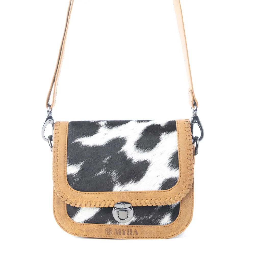 Luna Frost Hairon Leather Bag in Golden Saddle sold by Myra Bag