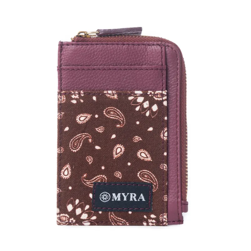 Red Rock Bloom Leather Credit Card Holder in Russet Plum sold by Myra Bag
