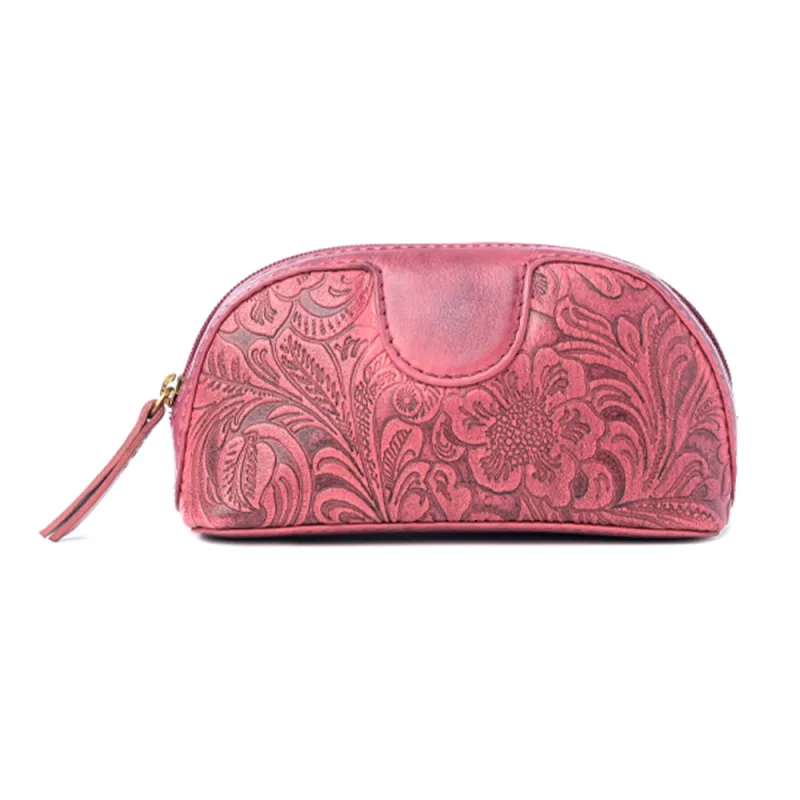 Rosewood Embossed Leather Multi-pouch in Prairie Pink sold by Myra Bag