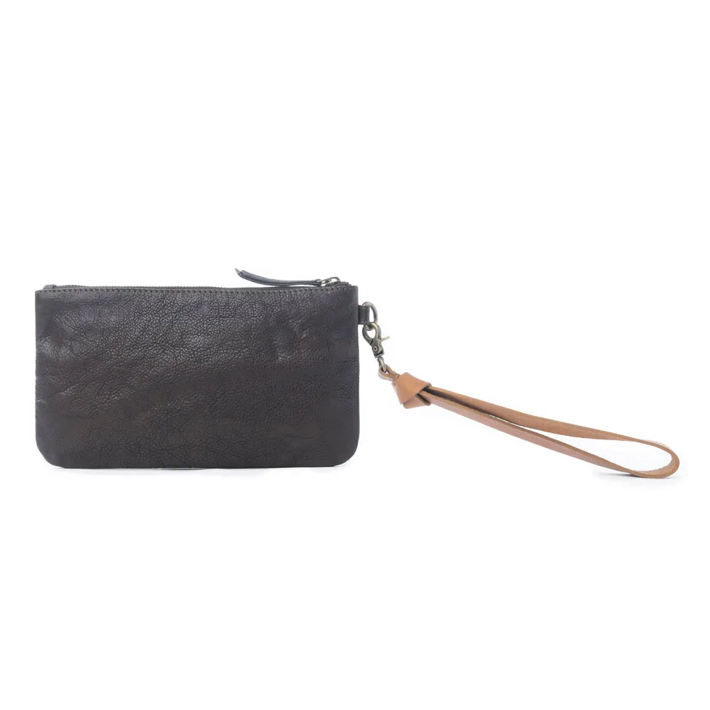 Gold Halo Studded Wash Leather Pouch in Antique Black sold by Myra Bag product image thumbnail 3